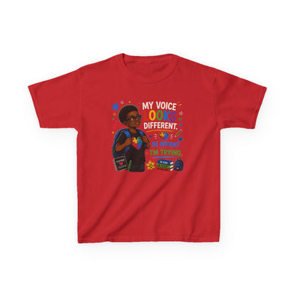 Kids Tee — "My Voice Looks Like This: Be Patient, I'm Trying" Back-to-School Graphic